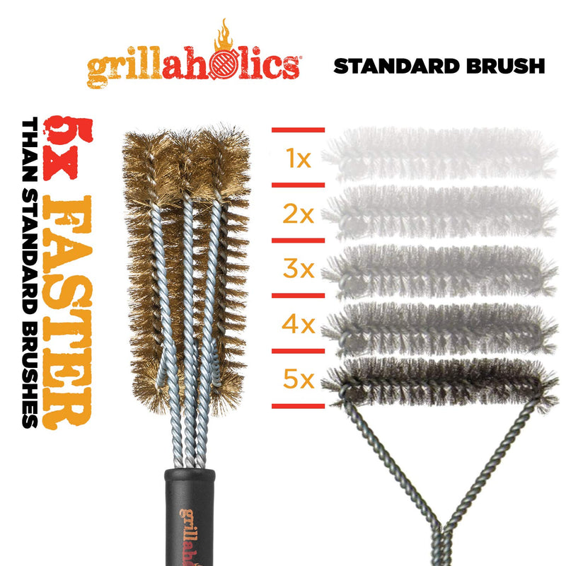 Grillaholics Essentials Brass Grill Brush for Porcelain Grill Grates Grillaholics